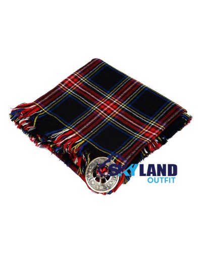 Black Stewart Tartan Scottish Kilt Fly Plaid with Hand Fringed Black Stewart Tartan Scottish Kilt Fly Plaid with Hand Fringed
