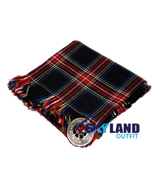 Black Stewart Tartan Scottish Kilt Fly Plaid with Hand Fringed Black Stewart Tartan Scottish Kilt Fly Plaid with Hand Fringed