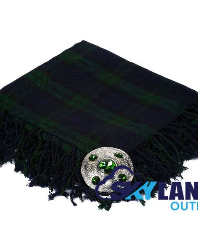 Black Watch Tartan Scottish Kilt Fly Plaid with Hand Fringed Black Watch Tartan Scottish Kilt Fly Plaid with Hand Fringed