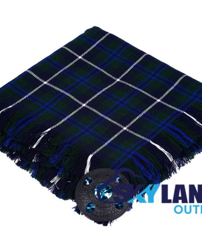 Blue Douglas Tartan Scottish Kilt Fly Plaid with Hand Fringed Blue Douglas Tartan Scottish Kilt Fly Plaid with Hand Fringed