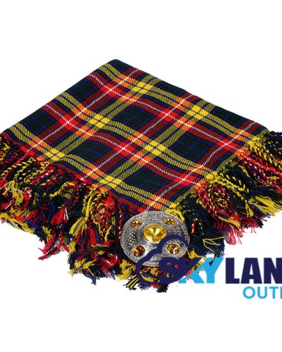 Buchanan Tartan Scottish Kilt Fly Plaid with Hand Fringed Buchanan Tartan Scottish Kilt Fly Plaid with Hand Fringed