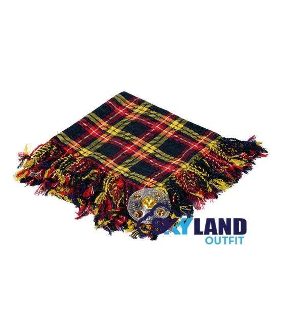 Buchanan Tartan Scottish Kilt Fly Plaid with Hand Fringed Buchanan Tartan Scottish Kilt Fly Plaid with Hand Fringed