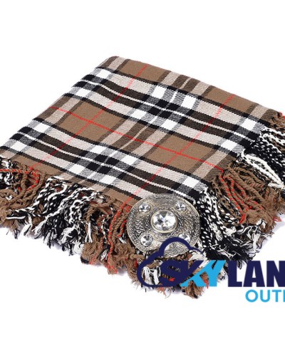 Campbell Thompson Tartan Scottish Kilt Fly Plaid with Hand Fringed