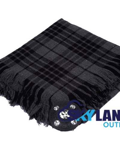 Grey Watch Tartan Scottish Kilt Fly Plaid with Hand Fringed