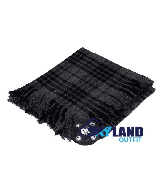 Grey Watch Tartan Scottish Kilt Fly Plaid with Hand Fringed Grey Watch Tartan Scottish Kilt Fly Plaid with Hand Fringed