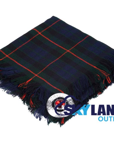 Gunn Tartan Scottish Kilt Fly Plaid with Hand Fringed