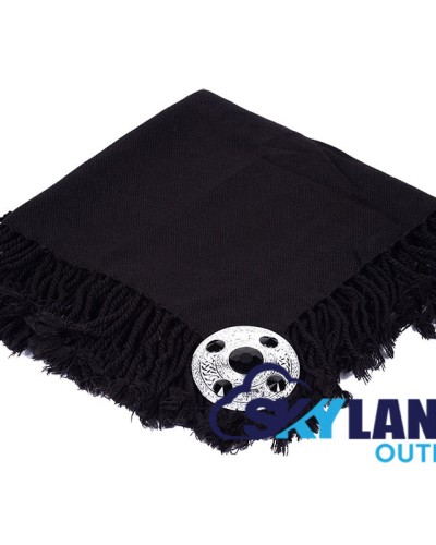 Solid Black Tartan Scottish Kilt Fly Plaid with Hand Fringed
