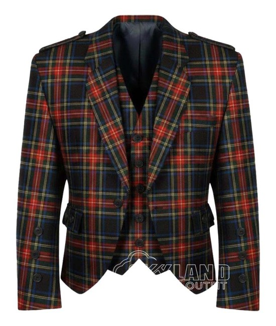 Black Stewart Tartan Argyle Jacket | Scottish Highland Formal Jacket