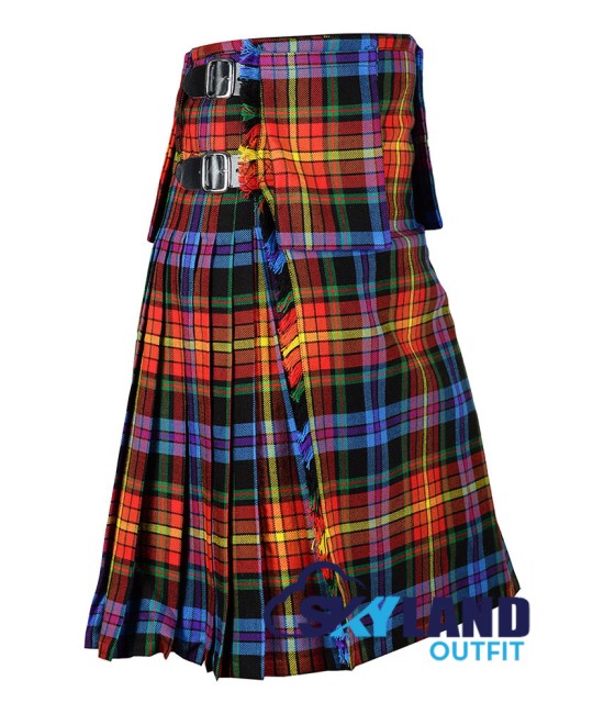 Scottish 8 yard LGBT Pride tartan kilt with detachable pockets