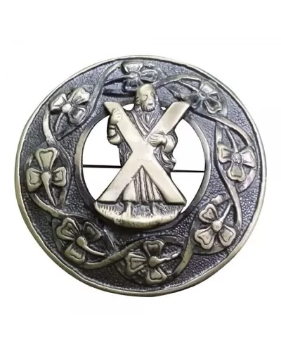 Scottish Kilt Fly Plaid Brooch - Chrome Thistle Design With Multi Stones, 3 Inch
