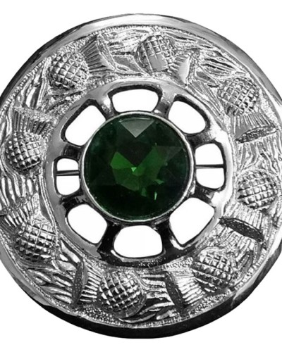 Premium Quality Green Stone Metal Silver Coated Fly Plaid Brooch for Scottish Kilt