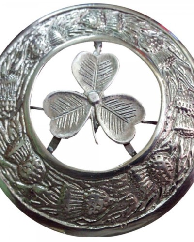 Premium Quality Shamrock Leaf Silver Coated Fly Plaid Brooch for Scottish Kilt