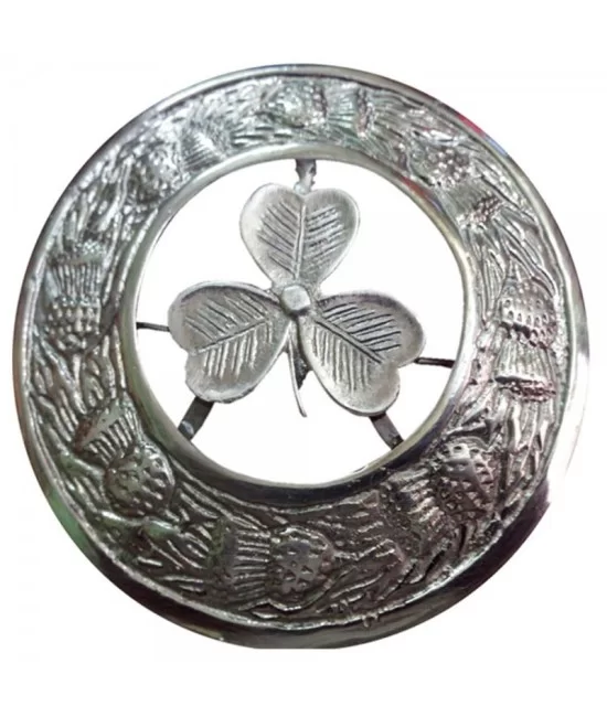 Premium Quality Shamrock Leaf Silver Coated Fly Plaid Brooch for