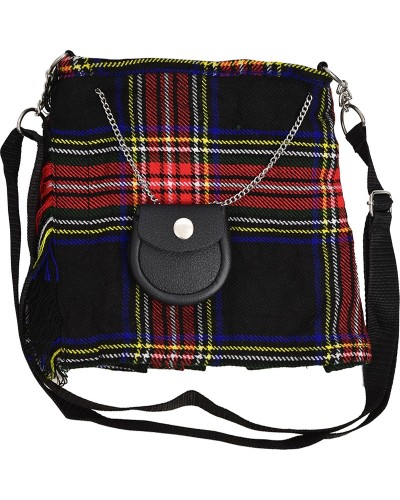 Black Stewart Tartan Ladies Kilt Shaped Purse, Tote Bag Black Stewart Tartan Ladies Kilt Shaped Purse, Tote Bag