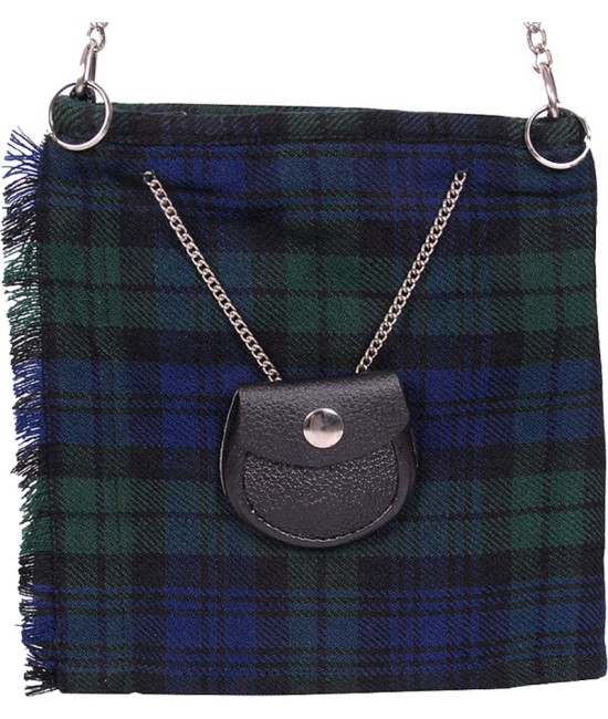 Scottish Black Watch Tartan Ladies Kilt Shaped Bag, Traditional Clothing Hand Purse
