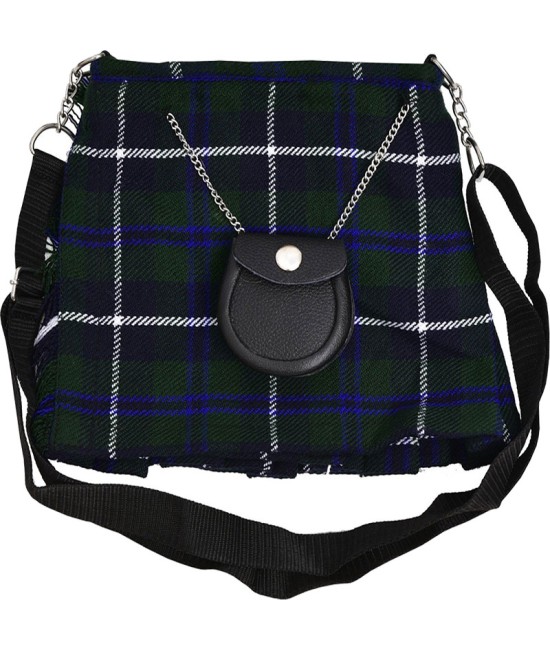 Scottish Douglas Blue Tartan Ladies Kilt Shaped Purse, Traditional Clothing Hand Bag