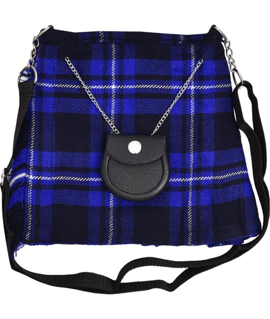 Scottish Blue Tartan Ladies Kilt Shaped Purse, Traditional Clothing Hand Bag