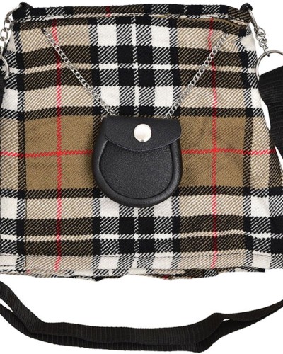 Camel Thompson Tartan Ladies Kilt Shaped Purse, Tote Bag Camel Thompson Tartan Ladies Kilt Shaped Purse, Tote Bag