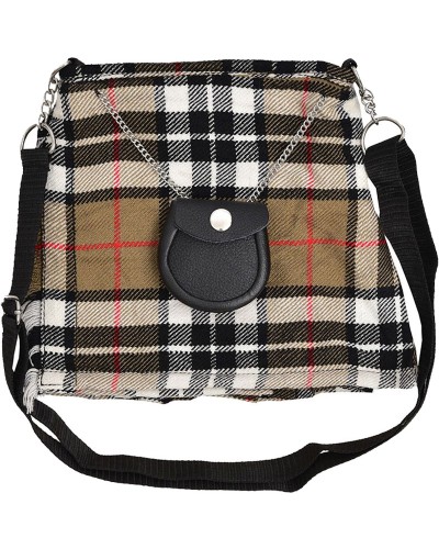 Camel Thompson Tartan Ladies Kilt Shaped Purse, Tote Bag Camel Thompson Tartan Ladies Kilt Shaped Purse, Tote Bag