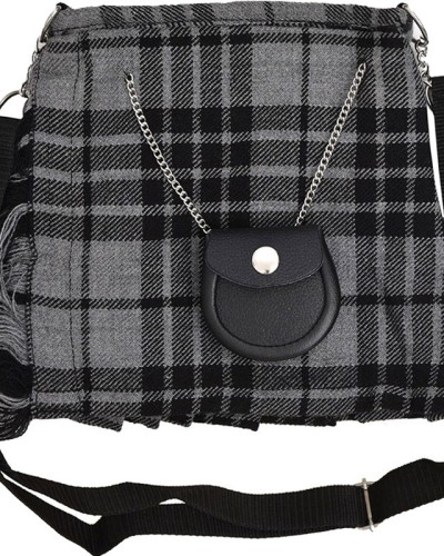 Grey Watch Tartan Ladies Kilt Shaped Purse, Tote Bag