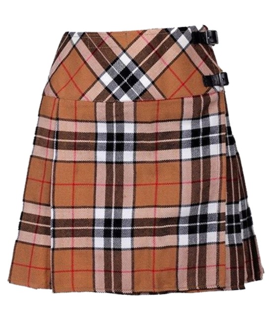 Ladies Camel Thompson Tartan Mini Billie Kilt Mod Skirt Girls Mini Billie Skirt