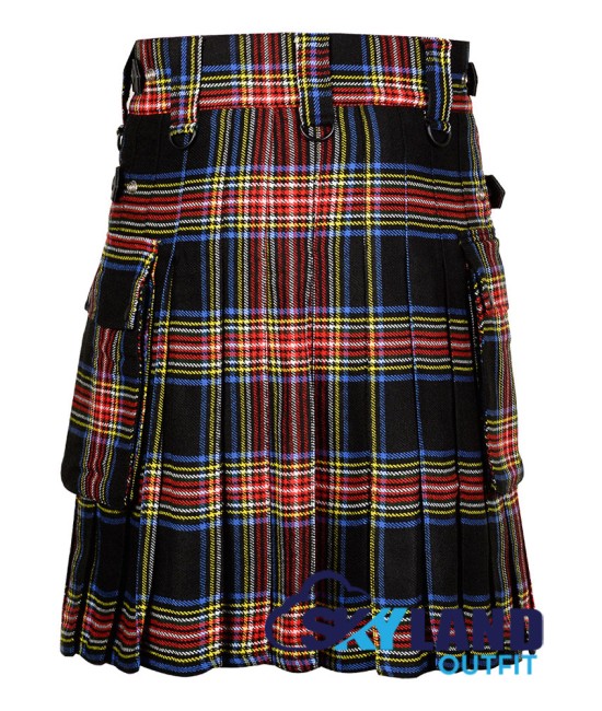 Scottish Black Stewart Tartan Kilt Modern Utility Kilts
