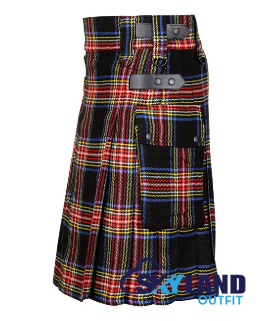 Scottish Black Stewart Tartan Kilt Modern Utility Kilts