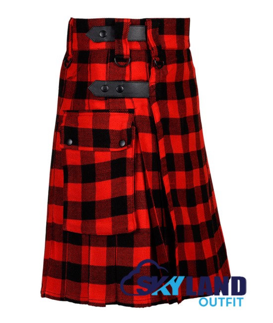 Scottish Red, Black Rob Roy Tartan Kilt Modern Utility Kilts