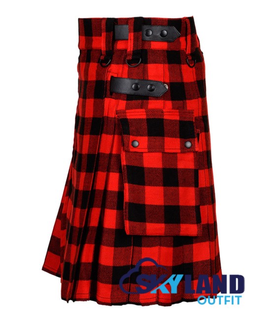 Scottish Red, Black Rob Roy Tartan Kilt Modern Utility Kilts