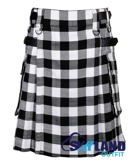 Scottish White Black Rob Roy Tartan Kilt Modern Utility Kilts