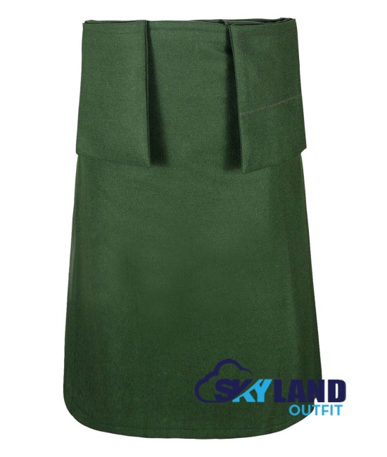 Scottish 8-Yard Forest Green Wool Kilt with 3 Detachable Pockets