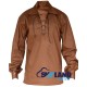 Jacobite ghillie kilt shirt brown cotton Jacobean full sleeve shirt