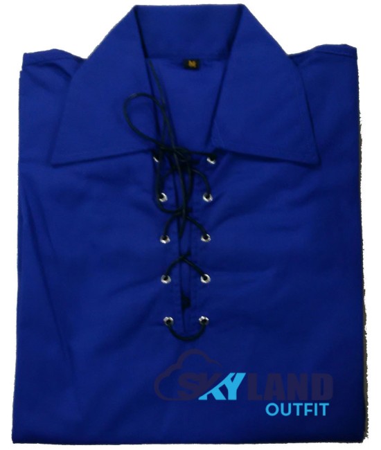 Jacobite ghillie kilt shirt royal blue cotton Jacobean full sleeve shirt